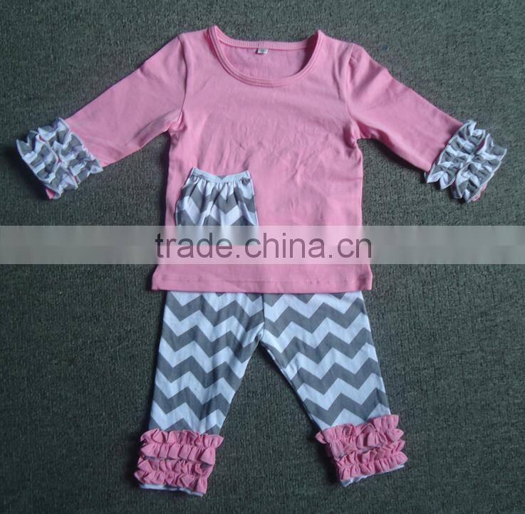 Autumn boutique long sleeve top and pants ruffle blank cute baby girls clothing sets