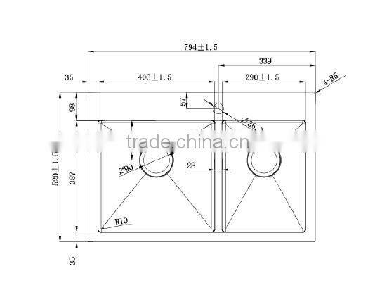 Multiple Thickness Double Bowl R10/R0 Kitchen Overmount Sink