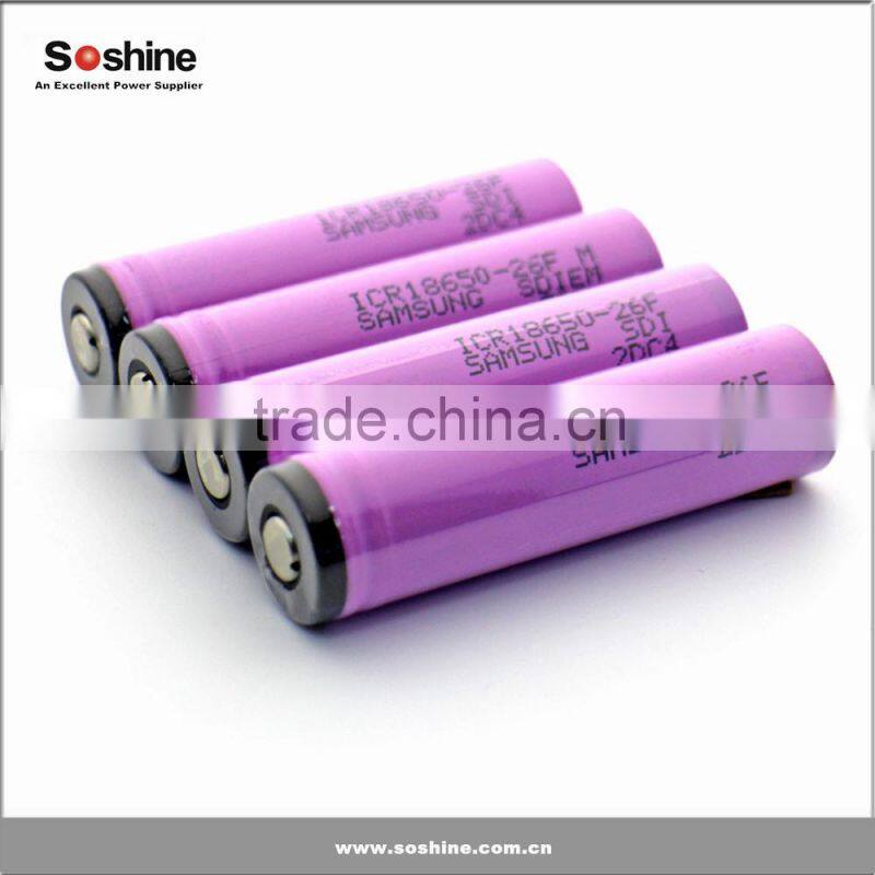 Samsung 18650 3.7V rechargeable battery 2600mAh with protected 3.7V ICR18650-26F samsung sdi 18650 battery