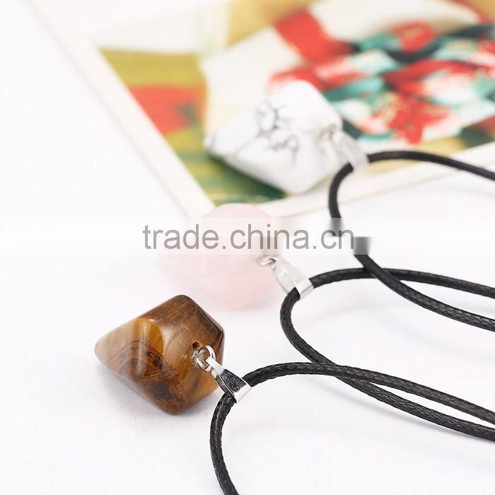 Fashion leather jewelry cone pendant wholesale natural stone necklace