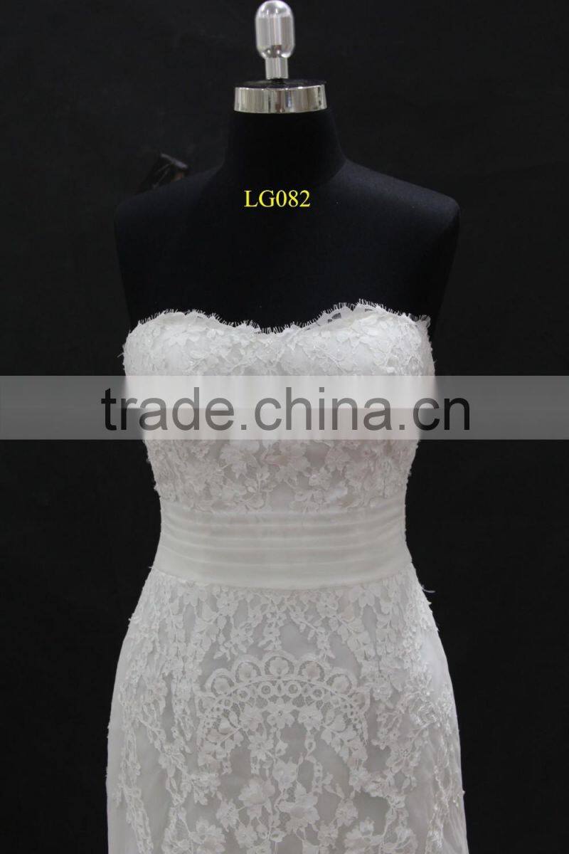Real factory sample! organza drapping belt popular french lace applique wedding dress