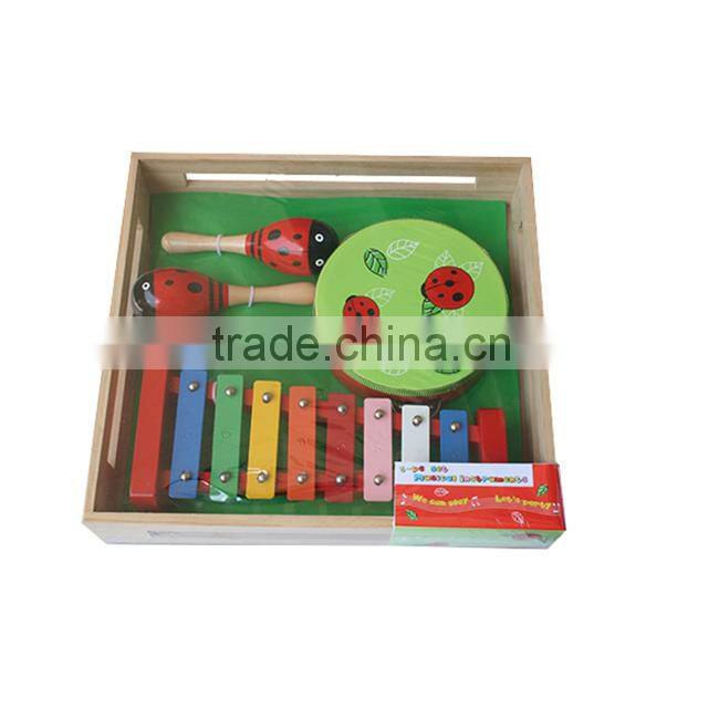 Wood toy music instruments set wholesale,wood mini tambourine