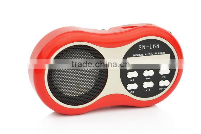 Robot-168 portable card speaker ,fm radio,speaker with TF/Micro SD card/USB disks