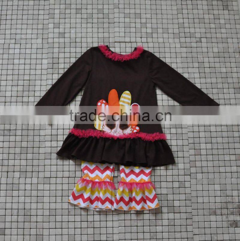 newborn handmade turkey embroidery long sleeve top and pant thanksgiving outfits