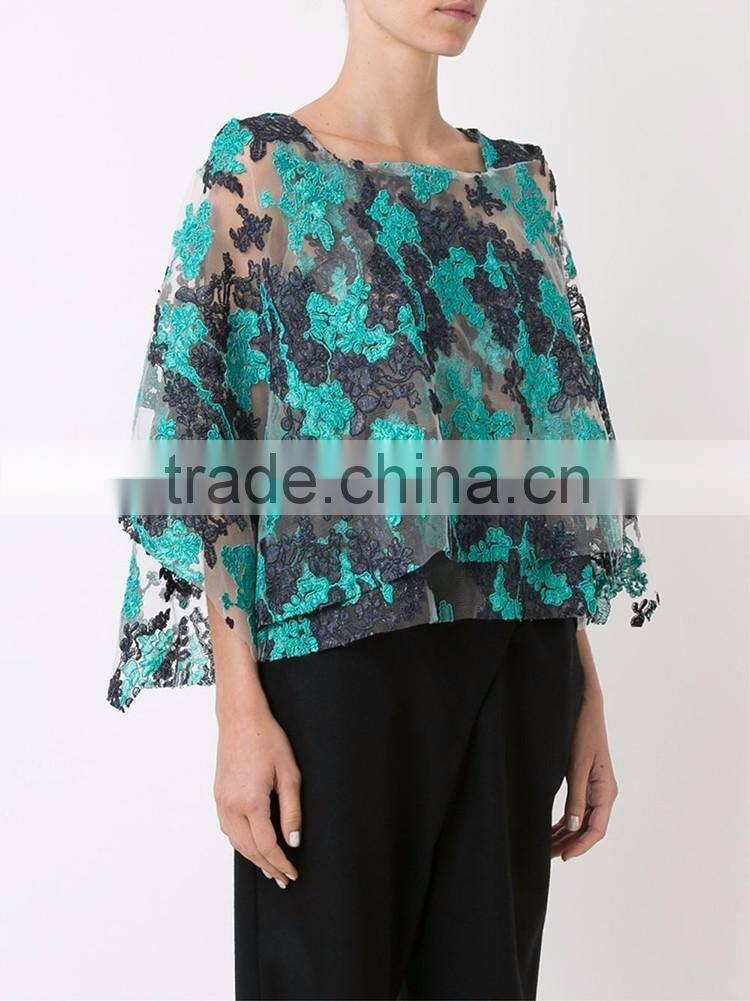 Hot sexy floral wide lace blouse for woman