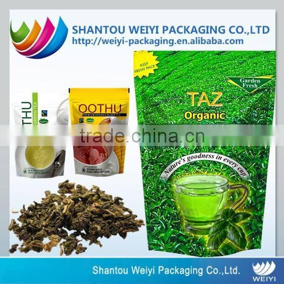 Laminated material green tea zip lock stand up pouches