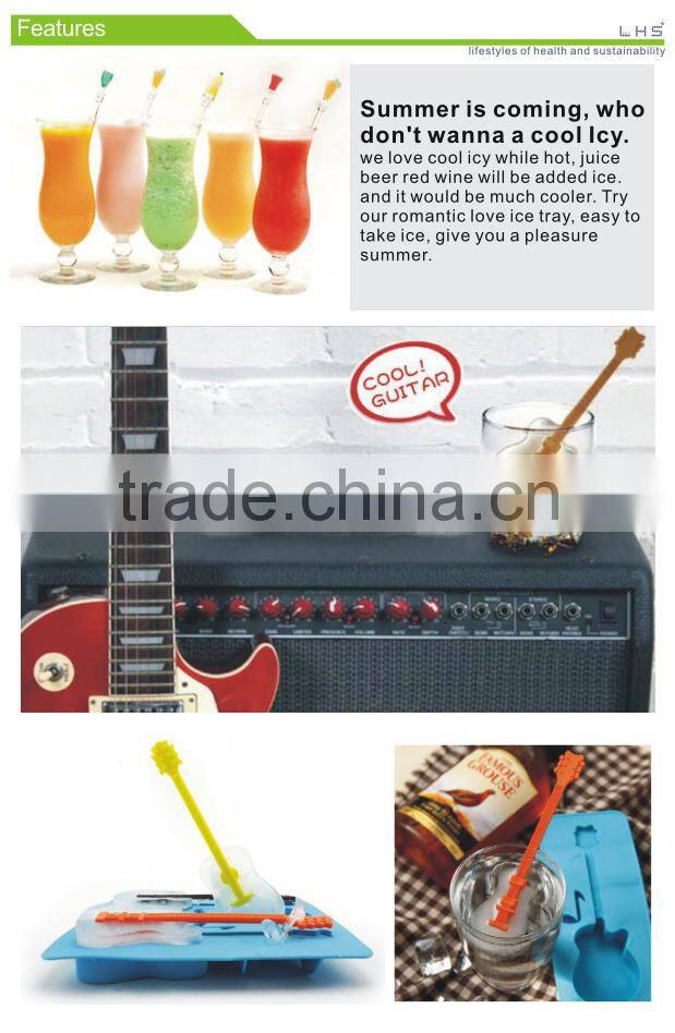 free sample NEW special cool fashion jazz party with stirrer guitar shaped silicon ice cube tray