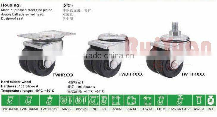 2" Diameter Hard Rubber Dual Wheel Swivel Caster