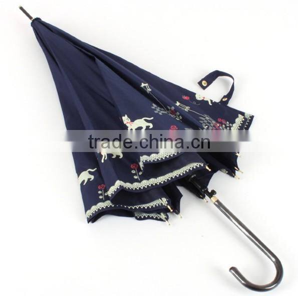 23 inch stick crook handle silk print lady umbrellas