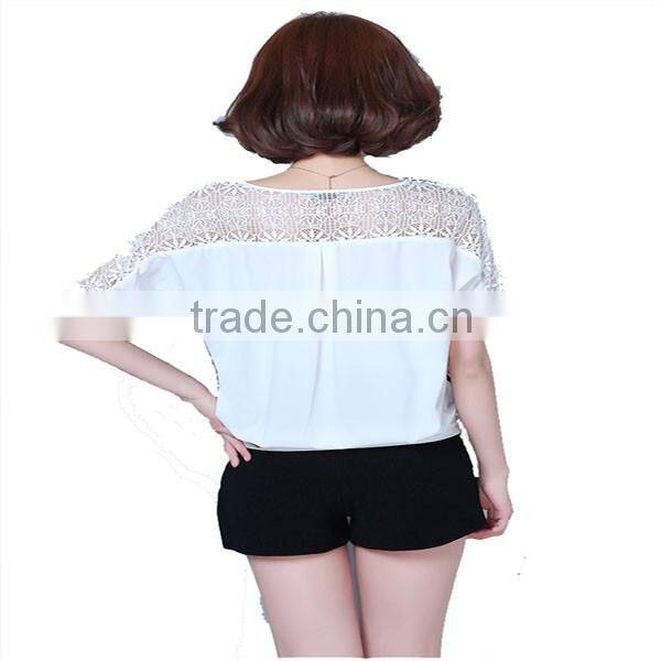 summer fashion printed women short sleeve hollow lace t-shirt