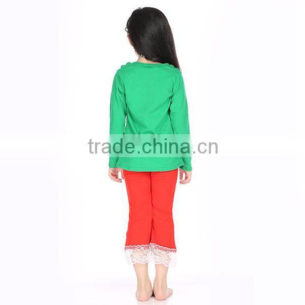 2016 kaiya skirt e-commerce firm green shirt and red pant suit for 2-6 year old child