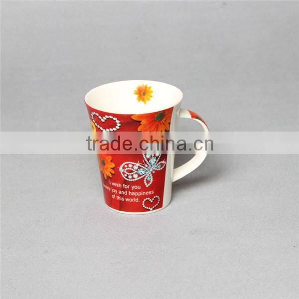 2015 customize white new bone china mugs with decal