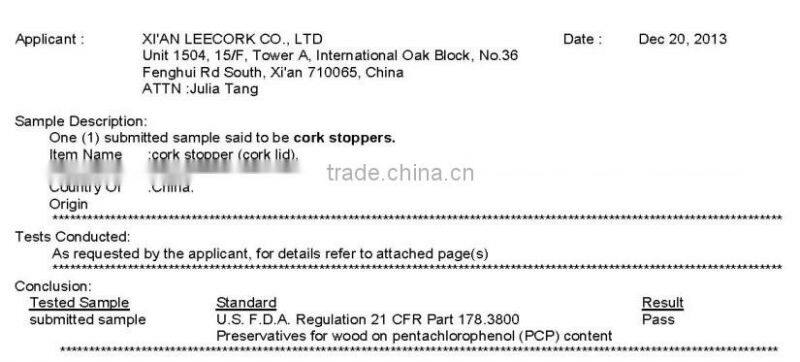 "LEECORK" high quality cork stopper for glass bottle or jar