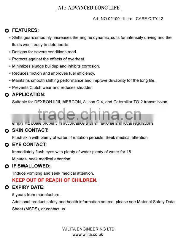 Gear Oil ATF Long Life Transmission Oil