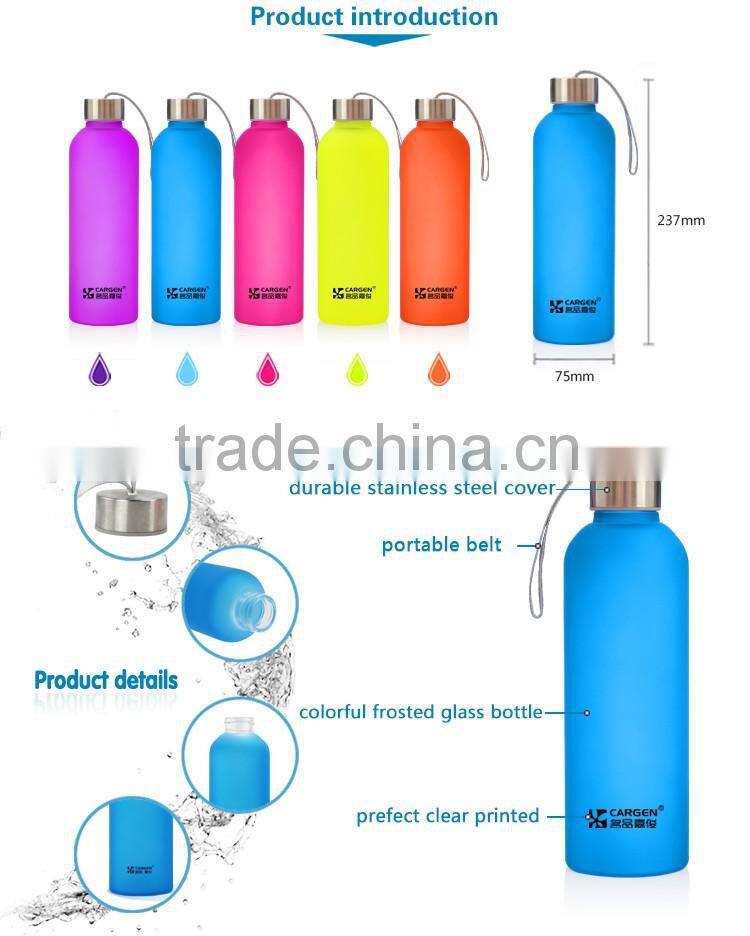 Durable pretty design frosted glass water bottle