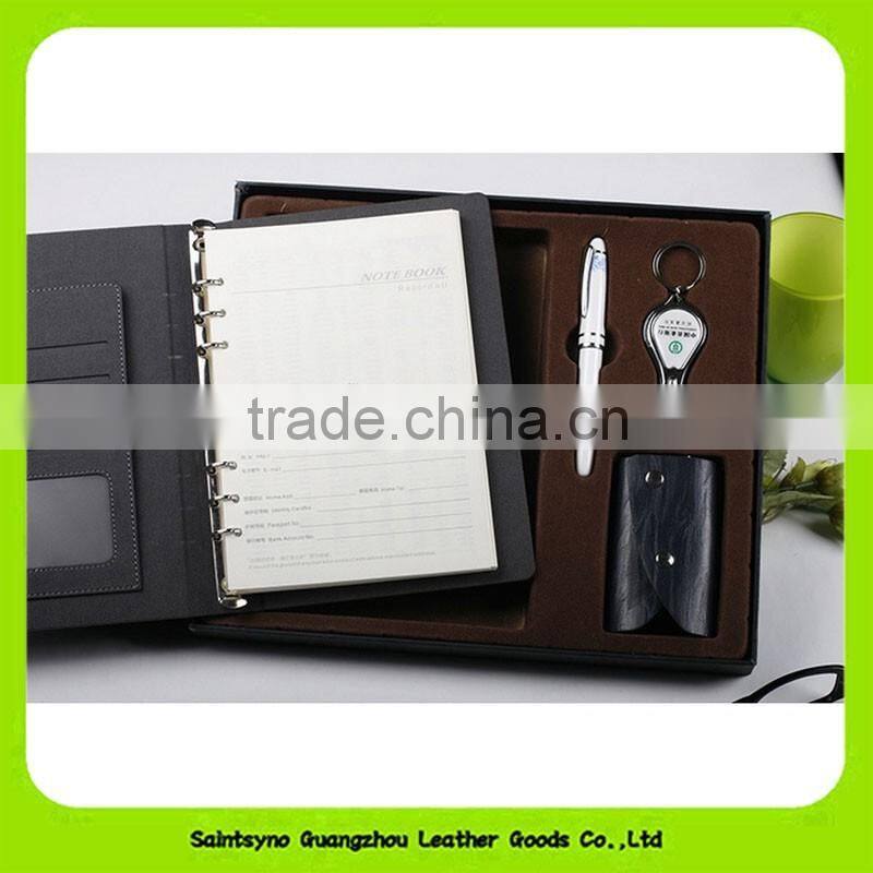 16024 Classical Leather Note Book Gift Set with Key Holder Pen Keychain