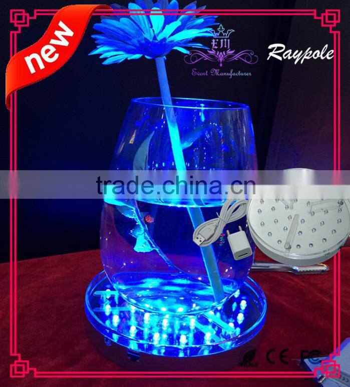 Wedding/party decoration led rechargeable glass decoation light base 6 inch under vase light