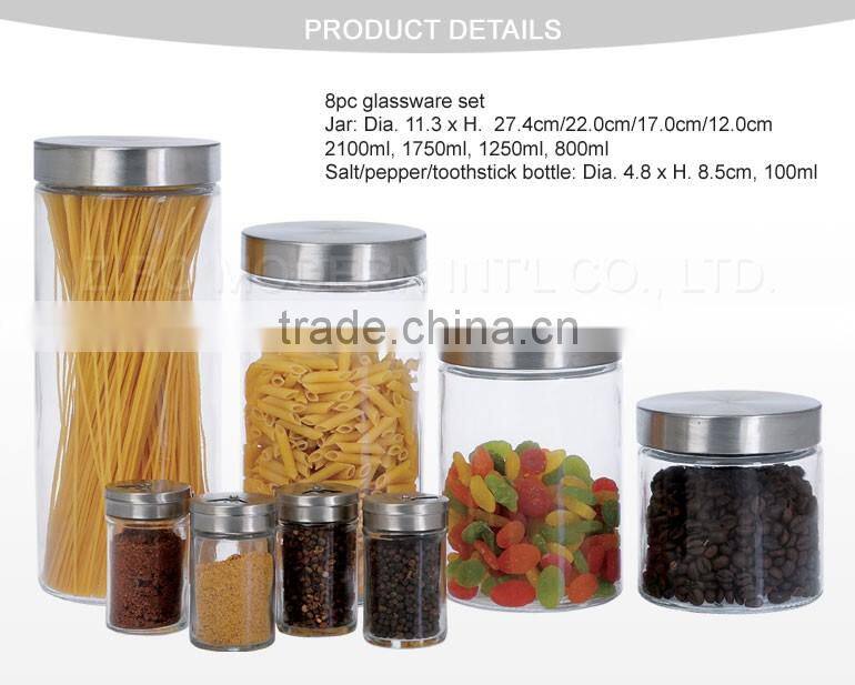 hot sale stainless steel coating glass food jar for spices/sugar/coffee/tea