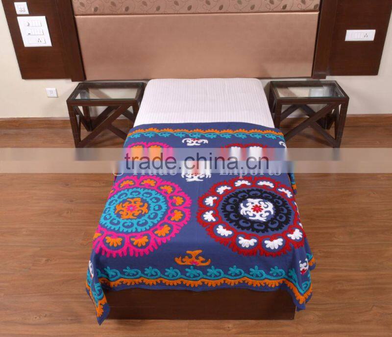 Indian Suzani Handmade Bedspread Cotton Ethnic Embroidered Tapestry Wall Hanging Hippie Bedding Throw