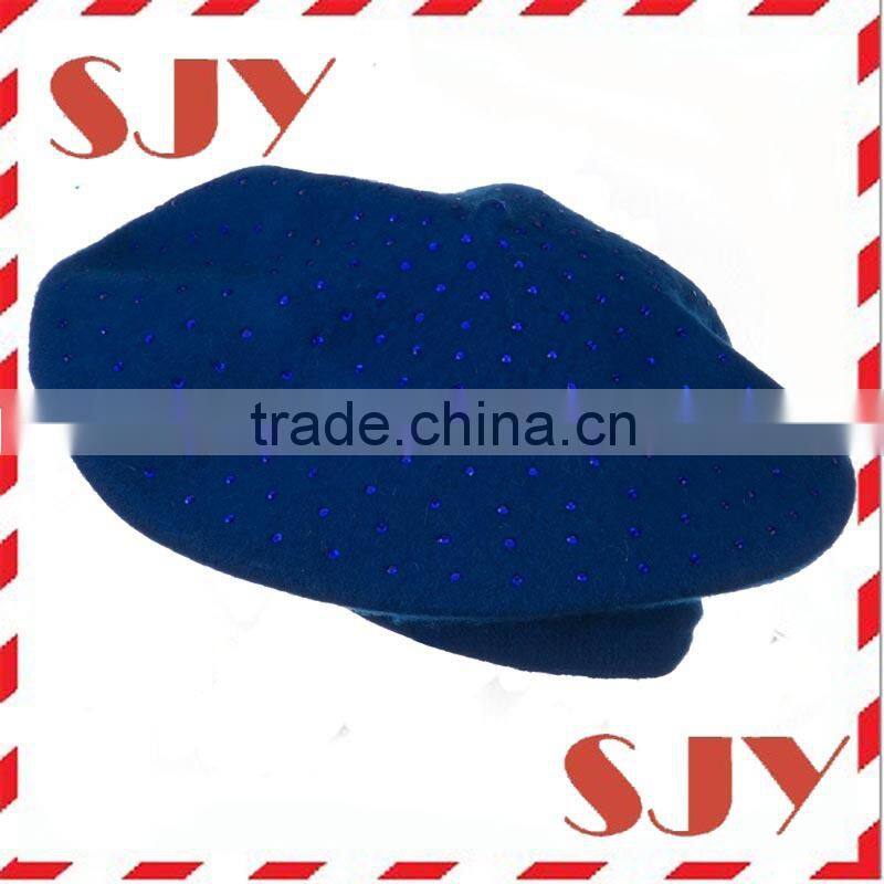 Fashion 100%wool military mens leather beret hat