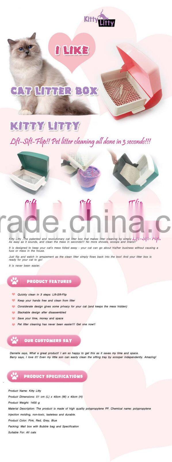 Cat litter plastic box - Kitty litty just Lift-Sift-Flip 3 step for all