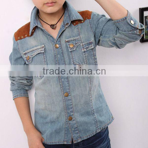 Fashion cowboy clothes top breathable light blue jeans shirt model
