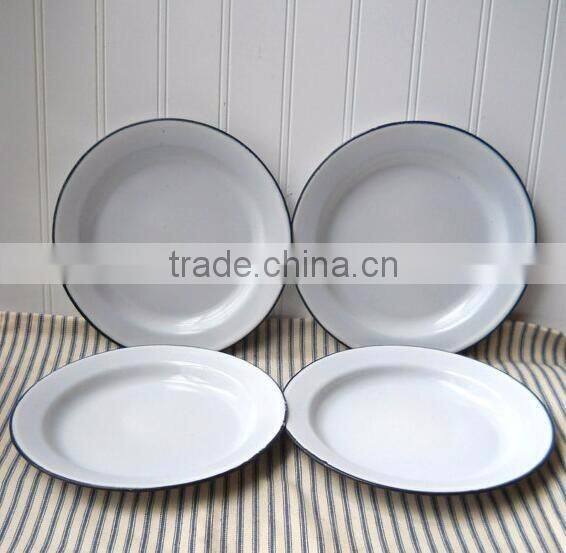 Kitchen Enamelware Accept Private Lable Oval Enamel Plate pie dish plate with coloured rim