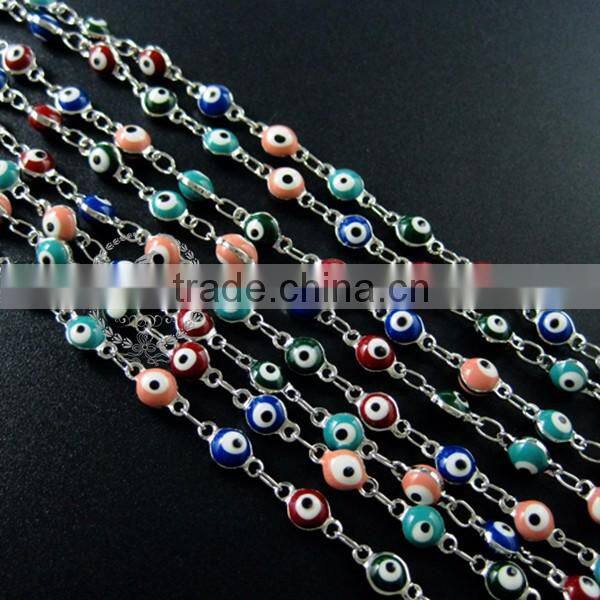 5mm red,pink,green,blue enameled round Turkish evil eye beads links silver plated brass necklace chain DIY supplies 1312024