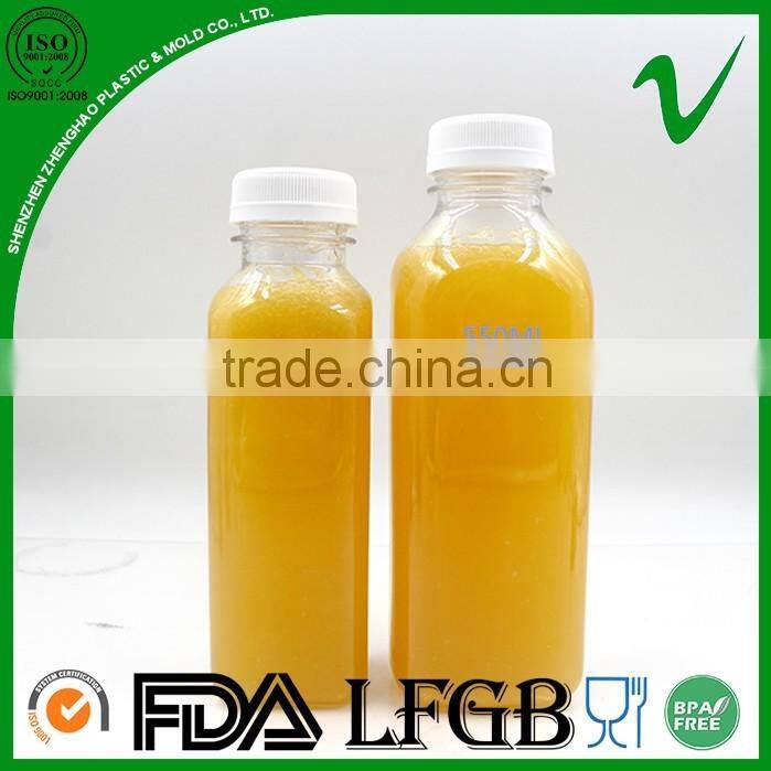 PET clear square 325ml plastic bottle for beverage