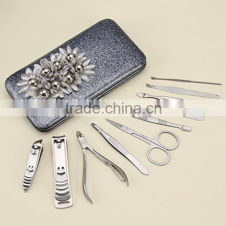 Bonvatt beauty stainless steel manicure set shining colorful pouch luxury manicure set