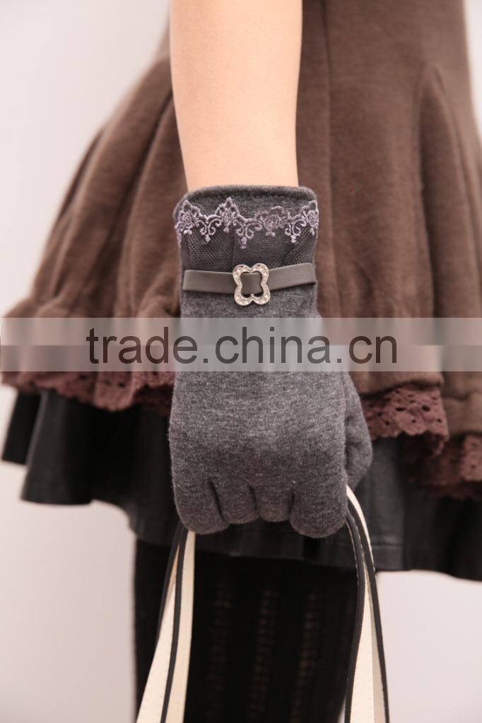 New Autumn Winter Womens Touch Screen Gloves Winter Knit Velvet Warm Gloves Mittens Lace Side Design