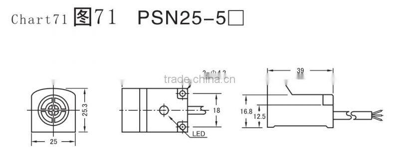 PSn25-05P2 PNP NC DC Horn type and square inductive Proximity switch No-embedded type sensor