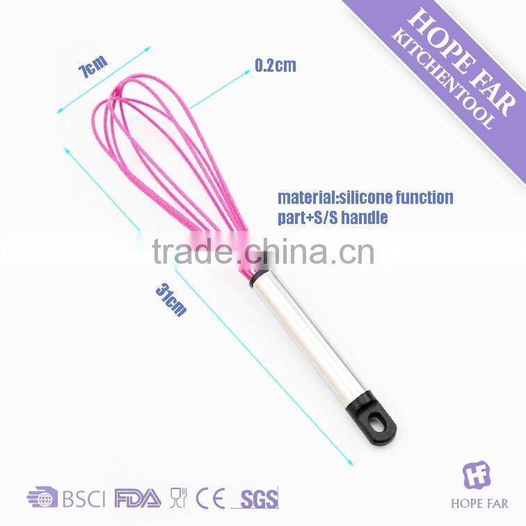 0300209 High quality 12" pink color silicone whisk with stainless steel handle