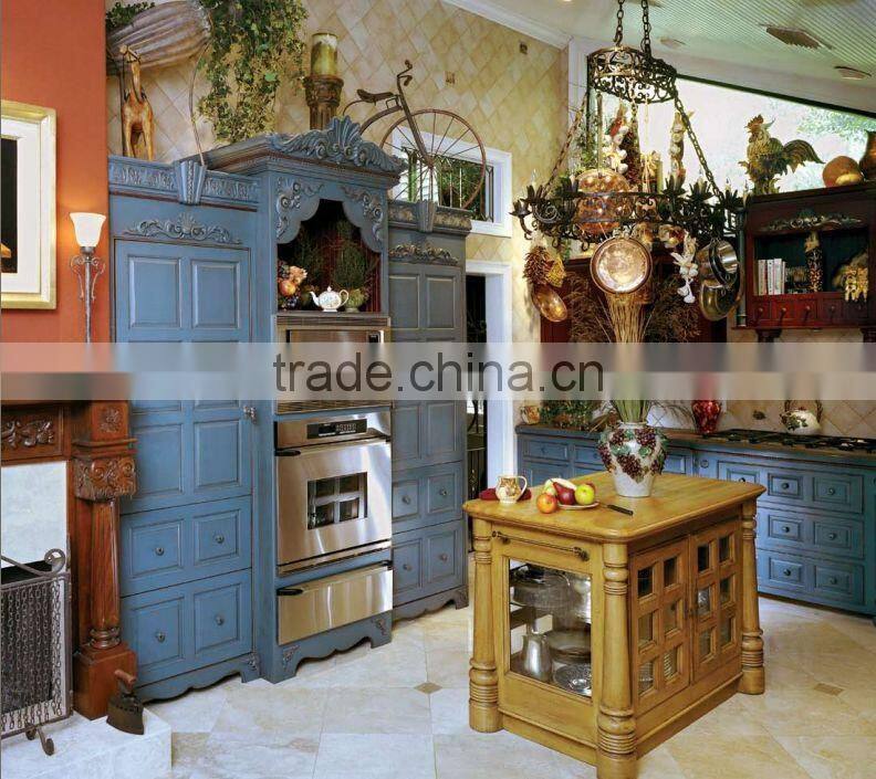 Blue Color American Style Solid Wood Kitchen Cabinet/Free Kitchen Design