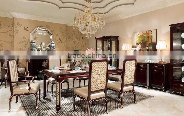 Luxury Chinese style solid wood carving rectangular dining table set