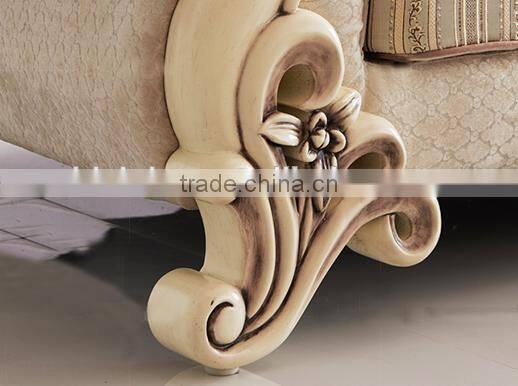 New classic living room furniture solid wood vase carving fabric corner sofa set