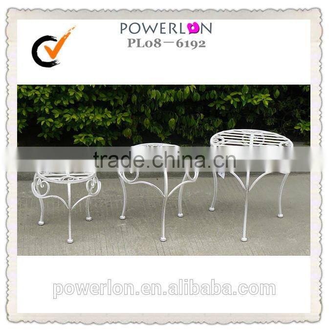 POWERLON Wrought iron S/3 small planter stand antique white outdoor furniture