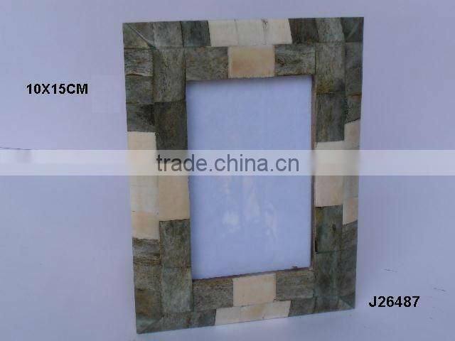 Grey Bone Photo Frame With Moroccan style inlay in square patterns available in all sizes