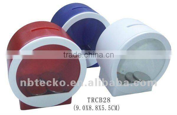 Promotional cheap plastic clock shape money box