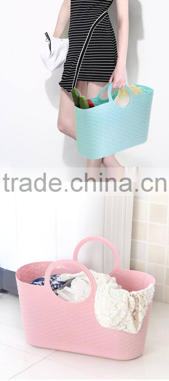 Eco-friendly Soft PE laundry basket handle plastic sundries storage basket
