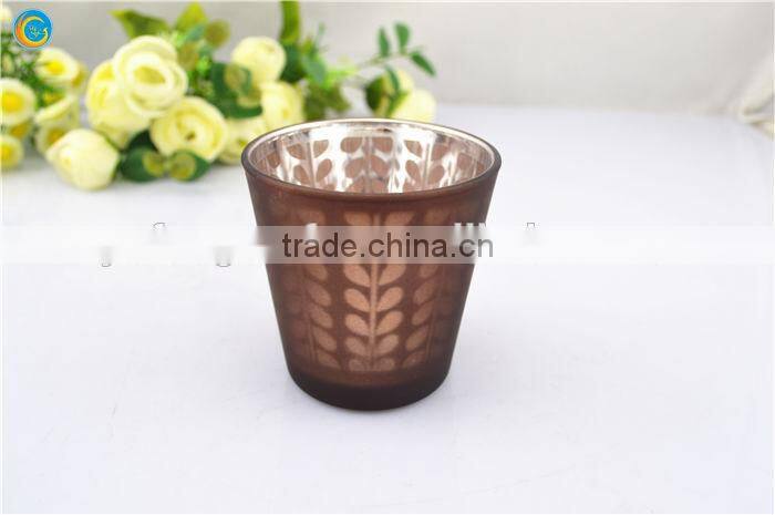 glass X'mas candle holder with Chriatmas tree made by gold powder