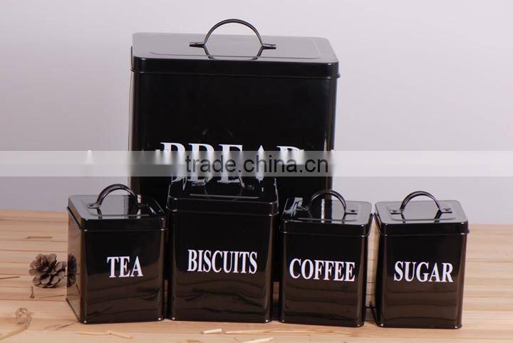 Set of 5 Household Square Metal Storage Canisters Bread Box Coffee Tea Biscuit Sugar Tin Jar
