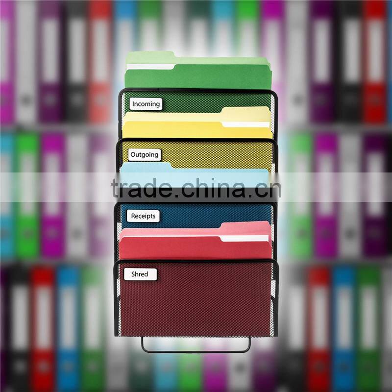 2017 Wholesale 4-Pocket Hanging Wall File Organizer, Folder Holder + Mounting Hardware + Labels