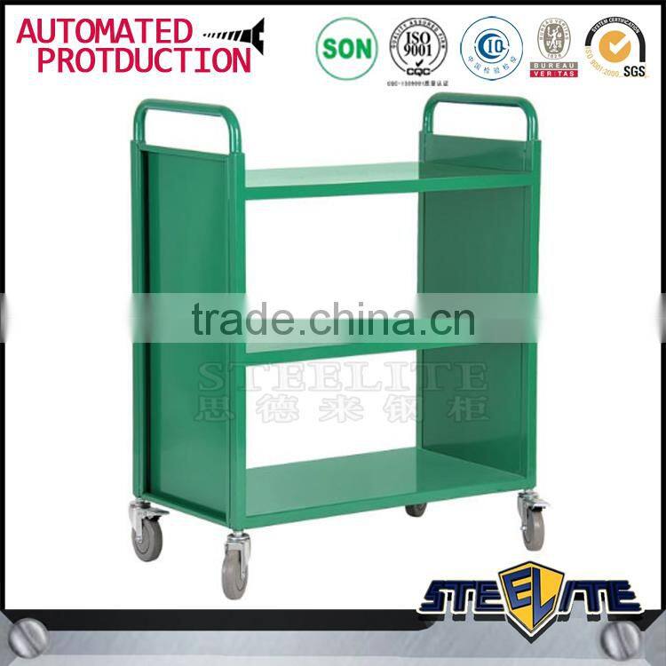 Heavy duty acrylic book cart with wheel steel library book trolley for sale