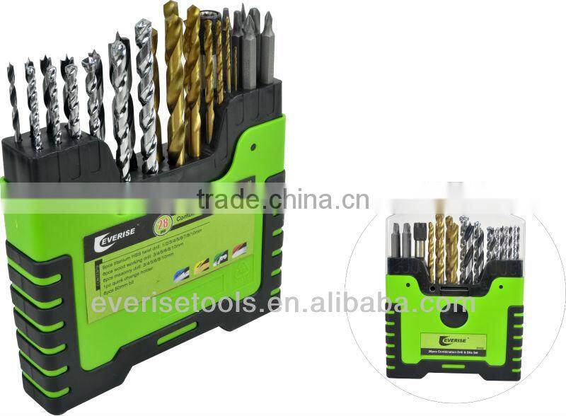 28pcs combination drill bit and bit set in plastic case