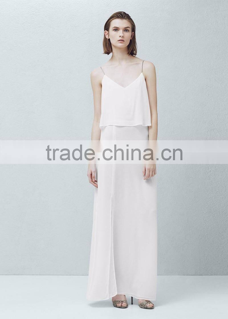 summer clothing spaghetti strap plain white chiffon maxi dresses women long dress chiffon new style