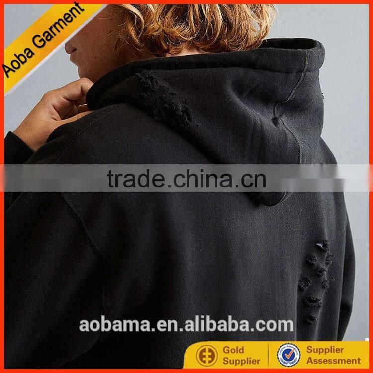 2017 Alibaba fashion style simple customized men hole black hoodie