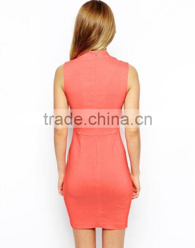 2014 new arrival ladies/woman sleeveless slim fit dresses wholesale pink dress