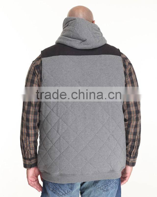 Draw-strings for hood adjustment hoodie vest Quilted fleece construction Sleeveless vest hand pockets with Zipper