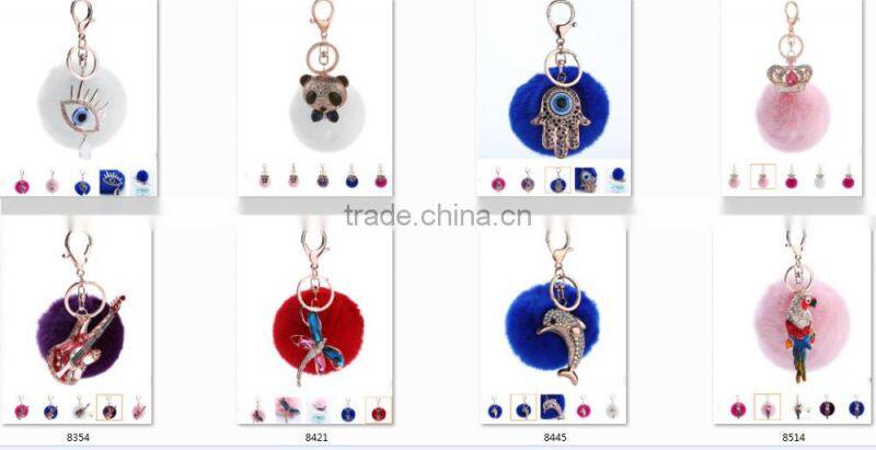 evil eye faux fur pom pom keychain bag charms fake fur glasses bag charms car hangers imitation fur ball keychain gifts